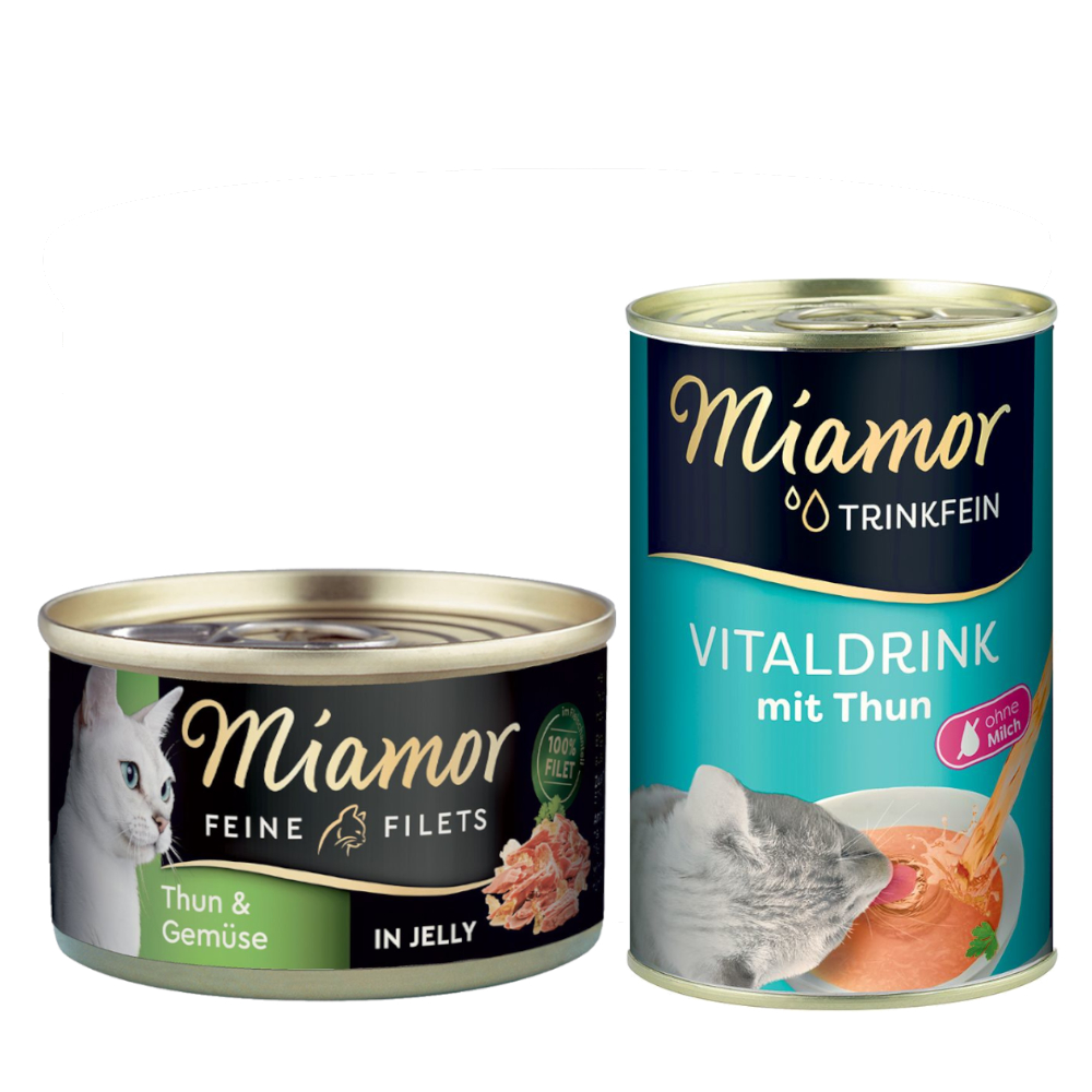 Miamor Kombi-Paket: Feine Filets 12 x 100 g + Trinkfein Vitaldrink 6 x 135 ml - Feine Filets Thunfisch & Gemüse + Vitaldrink mit Thunfisch von Miamor