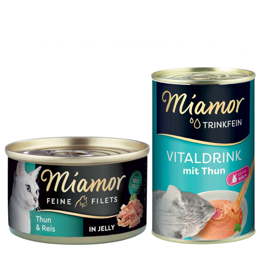 Miamor Kombi-Paket: Feine Filets 12 x 100 g + Trinkfein Vitaldrink 6 x 135 ml - Feine Filets Thunfisch & Reis + Vitaldrink mit Thunfisch von Miamor