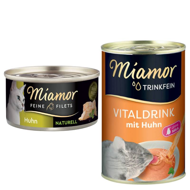 Miamor Kombi-Paket: Feine Filets Naturelle 12 x 80 g + Trinkfein Vitaldrink 6 x 135 ml - Feine Filets Huhn Pur + Vitaldrink mit Huhn von Miamor