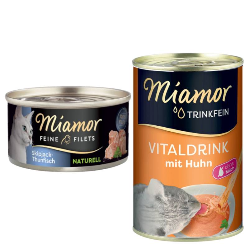 Miamor Kombi-Paket: Feine Filets Naturelle 12 x 80 g + Trinkfein Vitaldrink 6 x 135 ml - Feine Filets Skipjack-Thunfisch + Vitaldrink mit Huhn von Miamor