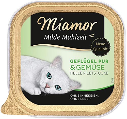 MIAMOR - Milde Mahlzeit | Nassfutter für ausgewachsene Katzen mit Filetstückchen vom Geflügel. Leicht verdauliches Ergänzungsfutter im Schälchen ohne Zusatzstoffe | 16x100g Geflügel Pur & Gemüse von Miamor