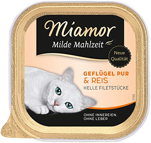 MIAMOR - Milde Mahlzeit | Nassfutter für ausgewachsene Katzen mit Filetstückchen vom Geflügel. Leicht verdauliches Ergänzungsfutter im Schälchen ohne Zusatzstoffe | 16x100g Geflügel Pur & Reis von Miamor