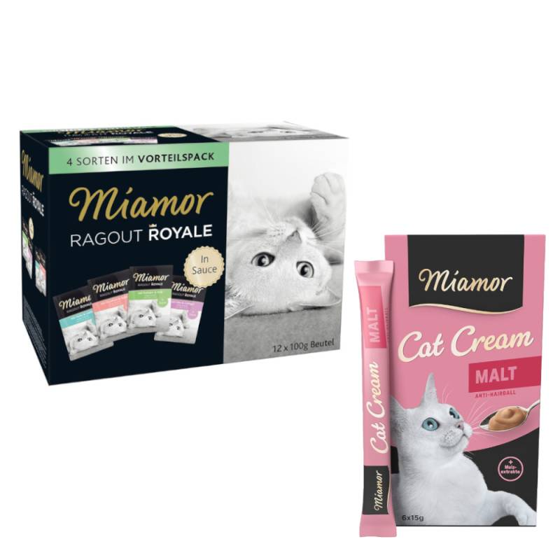 Miamor Mixpaket: 12 x 100 g Ragout Royale + 12 x 15 g Cat Snack Malt-Cream - Ragout Royale Mix in Soße + Snack Malt-Cream von Miamor