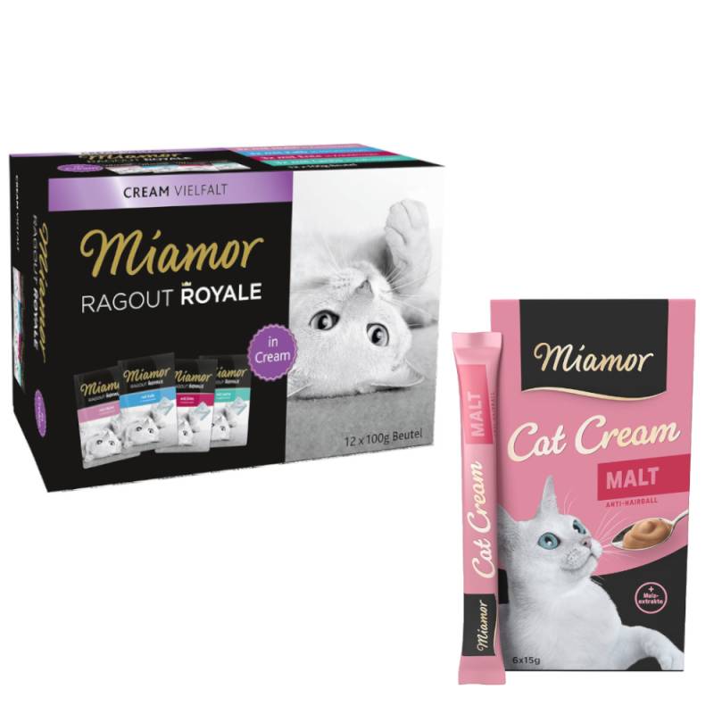 Miamor Mixpaket: 12 x 100 g Ragout Royale + 12 x 15 g Cat Snack Malt-Cream - Ragout Royale Multi-Mix Cream + Snack Malt-Cream von Miamor