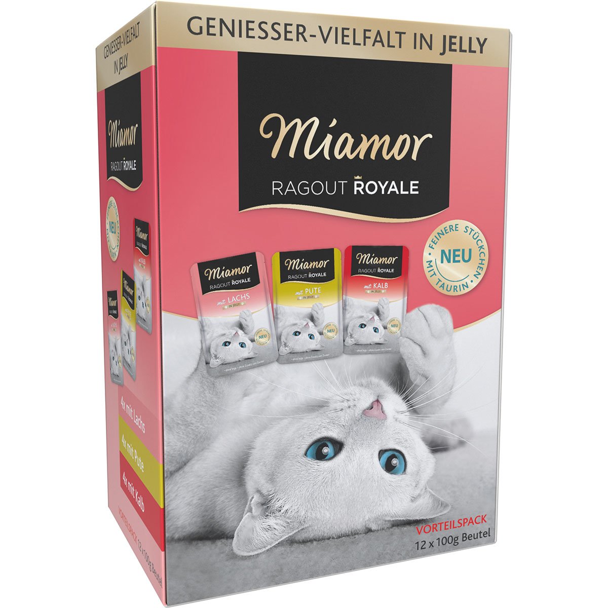 Miamor Ragout Royale Pute, Lachs, Kalb in Jelly Multibox Adult 12x100g von Miamor