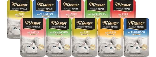 Miamor Ragout Royale in Jelly 10 x 100g Mixpaket | Garantierter 5-Sorten-Mix | Mit Vitaminen & Mineralstoffen | Getreidefrei & ohne künstliche Zusätze | Bekömmliche und natürliche Katzennahrung von Miamor