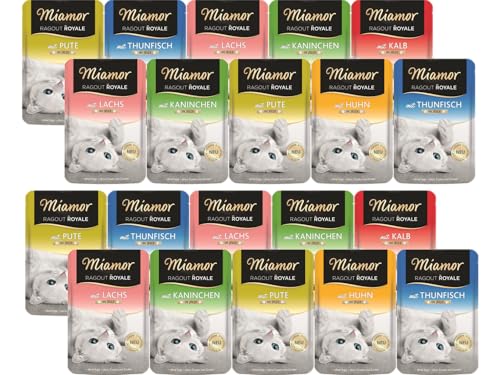 Miamor Ragout Royale in Jelly 20 x 100g Mixpaket | Garantierter 5-Sorten-Mix | Mit Vitaminen & Mineralstoffen | Getreidefrei & ohne künstliche Zusätze | Bekömmliche und natürliche Katzennahrung von Miamor