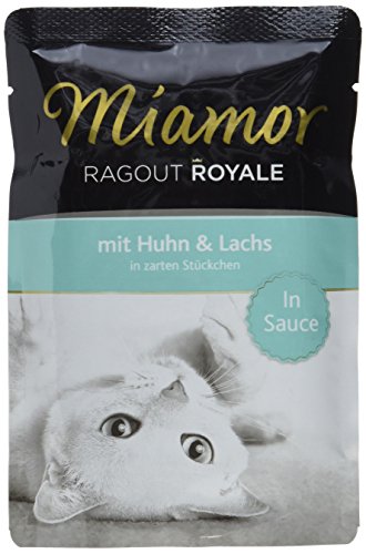 MIAMOR - Ragout Royale in Sauce | Nassfutter in Sauce für ausgewachsene Katzen. Alleinfutter im Frischebeutel ohne Soja, Farb- und Konservierungsstoffe | 22x100g Huhn & Lachs von Miamor