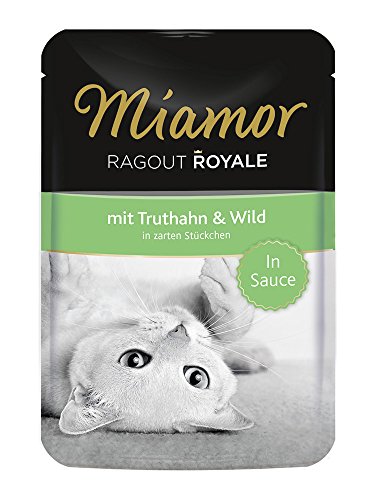 MIAMOR - Ragout Royale in Sauce | Nassfutter in Sauce für ausgewachsene Katzen. Alleinfutter im Frischebeutel ohne Soja, Farb- und Konservierungsstoffe | 22x100g Truthahn & Wild von Miamor