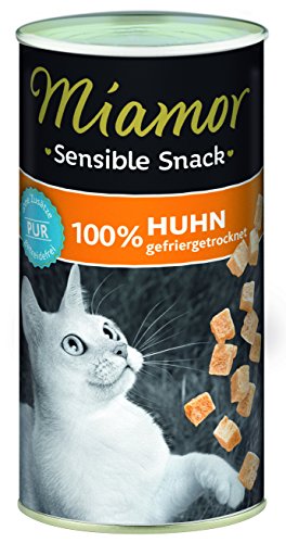 MIAMOR - Sensible Snack | Snack aus 100% Hühnerbrustfilet zum Verwöhnen ernährungssensibler Katzen. Ergänzungsfutter im in praktischer Dose ohne jegliche Zusätze | 12x30g Huhn von Miamor