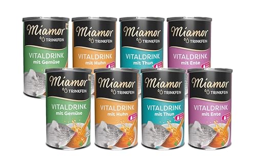 Miamor Trinkfein Vitaldrink 8 x 135ml | Katzengetränk mit Huhn, Thunfisch, Ente & Gemüse | Schmackhafter Trinksnack | Ohne Zucker, Milch & Getreide | Ergänzungsfutter von Miamor