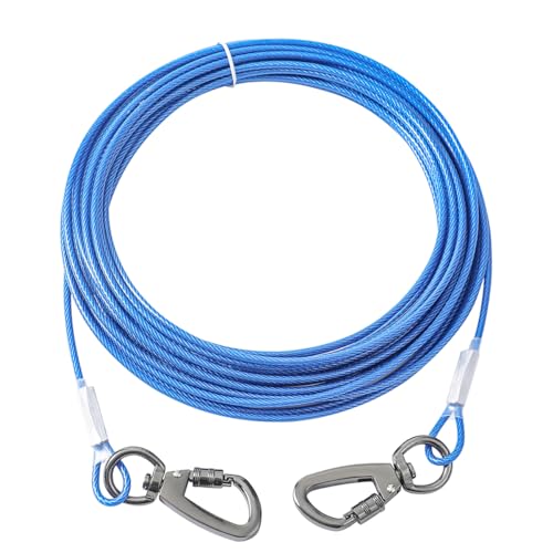 Miao Chuai Hundeleinenkabel mit Drehhaken und Stoßfeder, robuste Hundeleine für Hof, Outdoor und Camping, Hundeleine, Läufer (Blau, 15,2 m, 15,2 m) von Miao Chuai