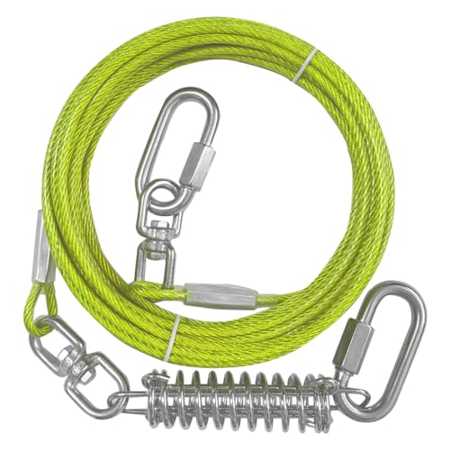 Miao Chuai Hundeleinenkabel mit Drehhaken und Stoßfeder, robuste Hundeleine für Hof, Outdoor und Camping, Hundeleine, Läufer für große Hunde, Grün, 6 m von Miao Chuai