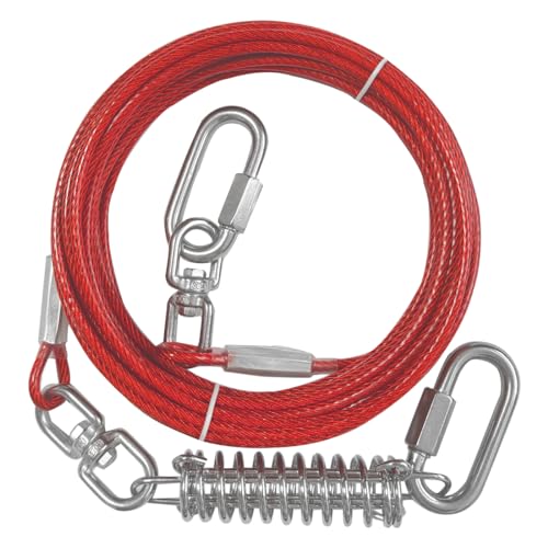 Miao Chuai Hundeleinenkabel mit Drehhaken und Stoßfeder, robuste Hundeleine für Hof, Outdoor und Camping, Hundeleine, Läufer für große Hunde, Rot, 15,2 m von Miao Chuai