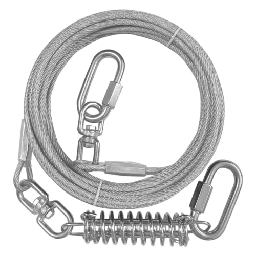 Miao Chuai Hundeleinenkabel mit Drehhaken und Stoßfeder, robuste Hundeleine für Hof, Outdoor und Camping, Hundeleine, Läufer für große Hunde, Silber, 7,6 m von Miao Chuai