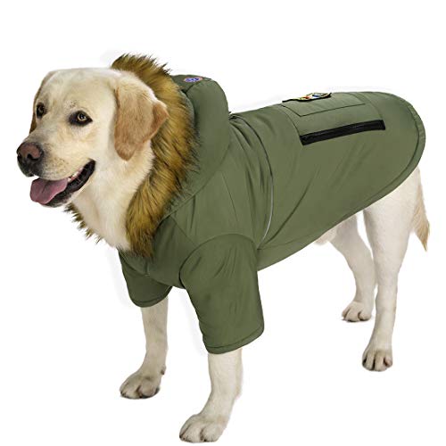 Daunenjacke für große Hunde, mit Kapuze, wasserdicht, reflektierend, warm, dick gepolstert, für mittelgroße und große Hunde, mit echter Tasche (32) von Miaododo