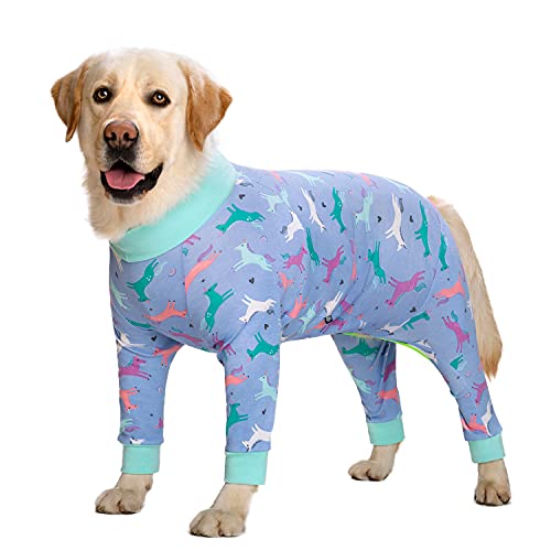 Hunde-Schlafanzug für mittelgroße und große Hunde, leichter Hunde-Pyjama, Kleidung, Einteiler, Shirt für große Hunde nach Operationen, voller Bauch (81 cm, Rückenlänge 55 cm), Violett von Miaododo