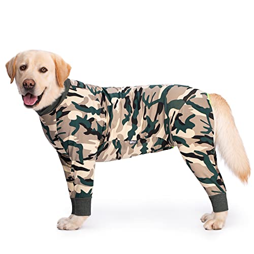 Hunde-Schlafanzug für mittelgroße und große Hunde, leichter Hunde-Pyjama, Kleidung, Einteiler, Shirt für große Hunde nach Operationen,Rückenlänge 47 cm), Grün Camouflage) von Miaododo