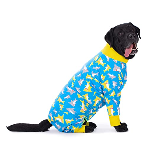 Hunde-Schlafanzug für mittelgroße und große Hunde, leichter Hunde-Pyjama, Kleidung, Einteiler, Shirt für große Hunde nach Operationen,Rückenlänge 71 cm), blauer Dinosaurier) von Miaododo