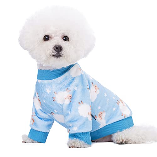 Miaododo Dicke Hundekleidung für kleine Hunde, Flanell, Welpen, Hunde, Kapuzenpullover, schönes blaues Schaf-Druck, Haustier-Sweatshirt, Hunde-Outfit, Katzenbekleidung (Größe S, blau) von Miaododo