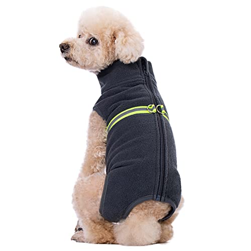 Miaododo Fleece-Weste, Hundepullover mit D-Ring-Leine, Winterpullover für kleine und mittelgroße Hunde, Jungen/Mädchen (Größe M, Dunkelgrau) von Miaododo