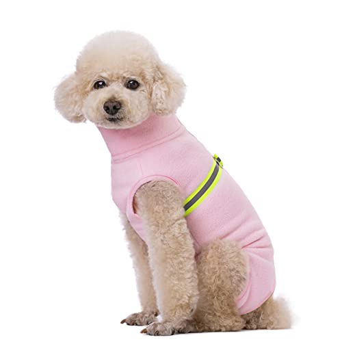 Miaododo Fleece-Weste, Hundepullover mit D-Ring-Leine, für den Winter, für kleine Hunde, Mantel, kaltes Wetter, Hundekleidung für kleine und mittelgroße Hunde, Jungen/Mädchen (M, Rosa) von Miaododo