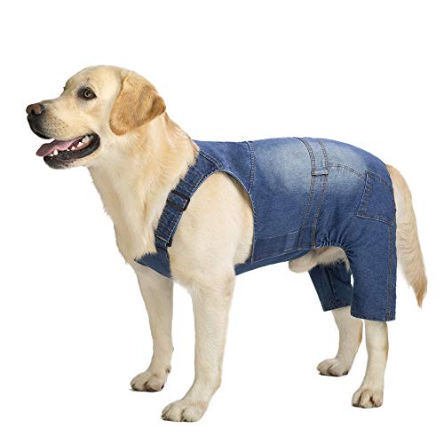 Miaododo Hunde-Jeans, Overall für Hunde, Denim-Kleidung, Kostüme für Allzweck, blaue Vintage-Waschhose, klassische Jacke, 96 cm (Brustumfang 112 cm) von Miaododo