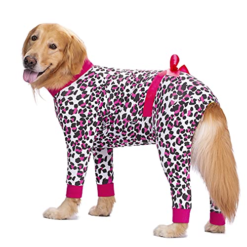 Miaododo Hunde-Pyjama, Leopardenmuster, Schleife, leichter Pullover, Hunde-Einteiler, vollständige Abdeckung, Größe 36, Dunkelrosa von Miaododo