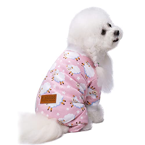 Miaododo Rosa Schaf Welpe Hund Weihnachten Pyjama Hoodie Niedlich Haustier Hund Katze Kleidung Kostüm Pullover für kleine mittelgroße Hunde Mädchen Junge Pjs Einteiler Shirt (n, Rosa von Miaododo