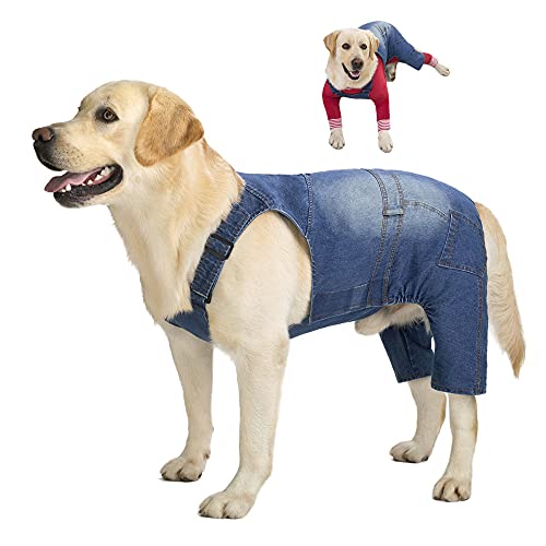 Mittelgroße Hunde-Jeans-Overall für Hunde, Hunde-Denim-Kleidung, Kostüme für Allzwecke, Blaue Vintage-Gewaschene Hundehose, Klassische Jacke von Miaododo