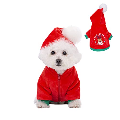 Weihnachtskleidung für kleine Hunde, Flanell, Welpen, Hunde, Kapuzenpullover mit Hut, Sweatshirt für kleine, mittelgroße Hunde, schönes Elch-Haustier-Sweatshirt, Katzenkleidung, super warm von Miaododo