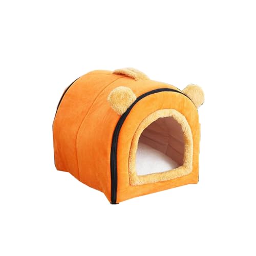 Hunde- und Katzenbett, weich, warm, Sofa, Boden, Haustierhöhle, Haus, faltbares Winter-Haustier-Schlafnest mit abnehmbarem Kissen, 2-in-1-Haustierbett (Orange, 70 x 55 x 53 cm) von Miaogoo