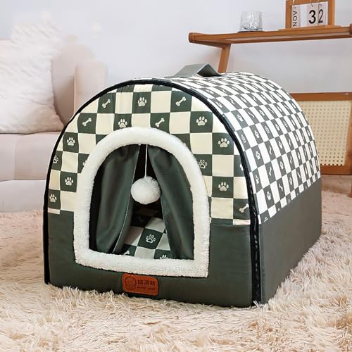 Hundehütte Haustierbett für Hunde Katzen Welpe Kätzchen, Indoor Waschbar Katze Hund Höhle Bett, Rutschfestes, Warmes Hund Beruhigendes Bett, Faltbares Schlafnest Pad (76 x 55 x 50 cm, Grün) von Miaogoo