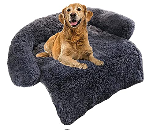 Miaogoo Haustierbett für Hund und Katze, waschbar, warm, Hundesofa, Bett, Schlafkissen, gemütliche Möbelschutzmatte, beruhigende Unterlage für Welpen, 130 x 105 x 18 cm, Dunkelgrau von Miaogoo