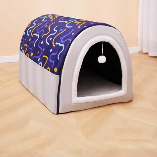 Miaogoo Hundehütte, Haustierbett für Hunde, Katzen, Welpen, Kätzchen, waschbar, für den Innenbereich, rutschfest, warm, beruhigendes Bett, faltbares Schlafnestpolster (92 x 68 x 70 cm, Marineblau) von Miaogoo