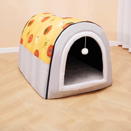 Miaogoo Hundehütte Haustierbett für Hunde Katzen Welpe Kätzchen, Indoor Waschbar Katze Hund Höhle Bett, Rutschfestes, Warmes Hunde-Beruhigungsbett, Faltbares Schlafnestpolster (92 x 68 x 70 cm, Gelb) von Miaogoo