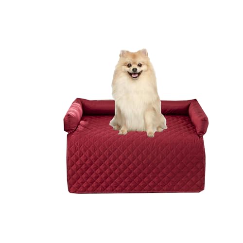 Miaogoo Schutzbezug für Hundesofa, wasserdicht, für mittelgroße und große Hunde und Katzen, beruhigende Matte mit erhöhtem Rand, leicht zu reinigen (90 x 120 cm, rot) von Miaogoo