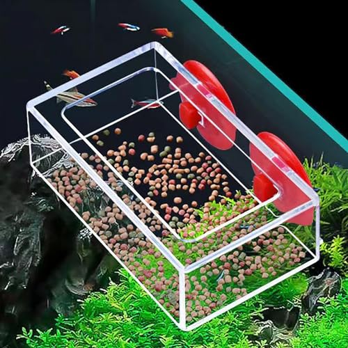 Rechteckiger transparenter randloser Aquarium-Futterspender aus hochwertigem transparentem Acryl für Aquarien, Futtermittel für Fische von Miaoyak