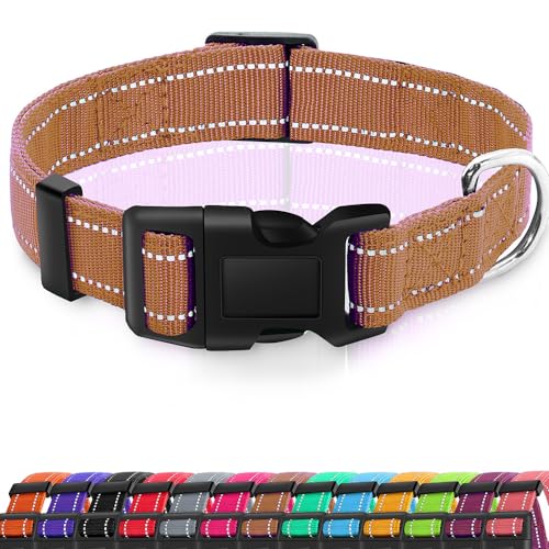 Miavers Reflektierendes Hundehalsband, verstellbares Nylon-Halsband, geeignet für kleine, mittelgroße und große Hunde (Größe M, Braun (2 Halsbänder)) von Miavers