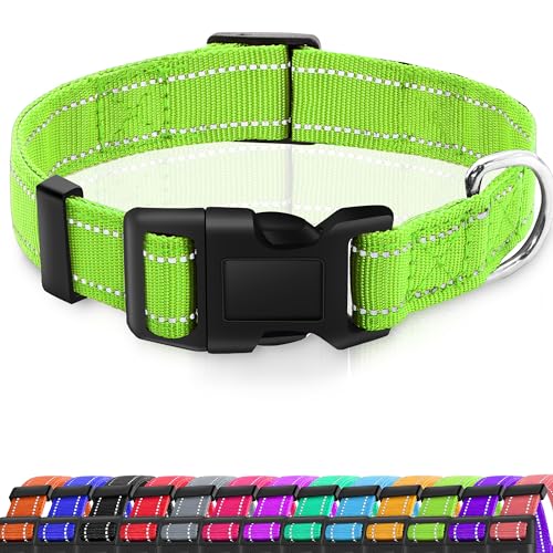 Miavers Reflektierendes Hundehalsband, verstellbares Nylon-Halsband, geeignet für kleine, mittelgroße und große Hunde (Größe XL, Grün, 2 Halsbänder), 2 Stück von Miavers