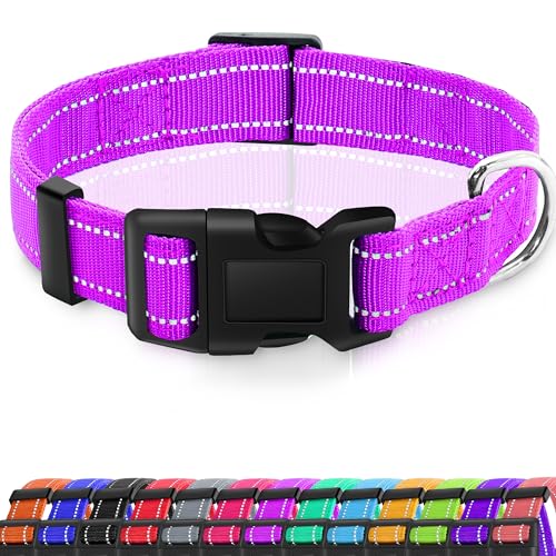 Miavers Reflektierendes Hundehalsband, verstellbares Nylon-Halsband, geeignet für kleine, mittelgroße und große Hunde (Größe XL, Rosered), 2 Stück von Miavers