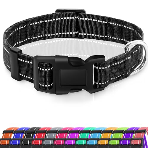 Miavers Reflektierendes Hundehalsband, verstellbares Nylon-Halsband, geeignet für kleine, mittelgroße und große Hunde (Größe XL, Schwarz (2 Halsbänder), 2 Stück von Miavers