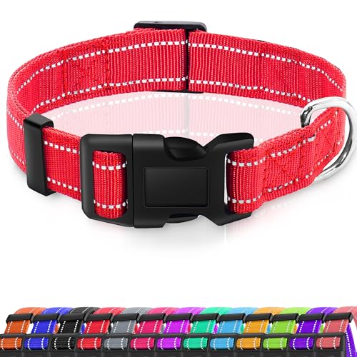 Miavers Reflektierendes Hundehalsband, verstellbares Nylon-Halsband, geeignet für kleine, mittelgroße und große Hunde (groß, rot (2 Halsbänder)) von Miavers