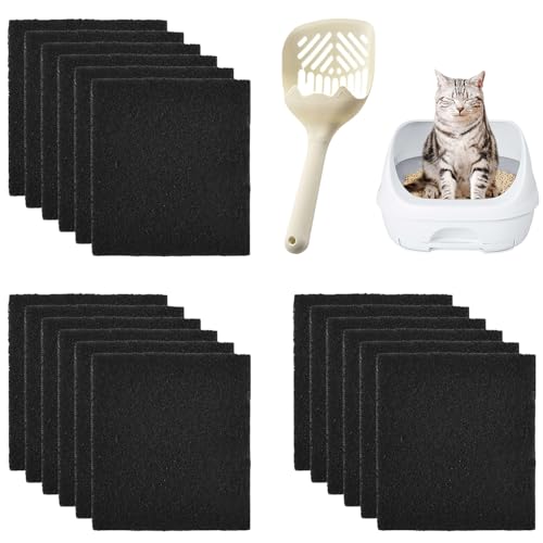 Aktivkohlefilter Katzentoilette, Katzentoilettebehälter Ersatzfilter, Katzenklo Kohlefilter, Anti Geruchs Filter für Katzenstreu, mit Katzenstreu Schaufel, für Katzentoilettee, 15PCS, Schwarz von Miayical