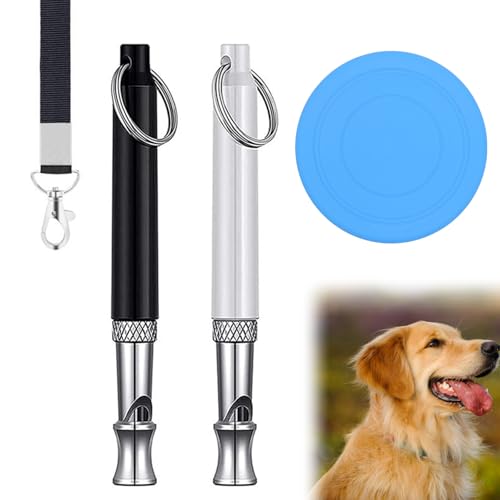 Hundepfeife Gegen Bellen, Hundepfeife Hochfrequenz Lautlos, Hundepfeife Rückruf, und 1 Hunde Scheiben, für Hören sie Auf zu Bellen und Trainieren sie Ihren Hund, mit Einem Schlüsselband, 2PCS von Miayical