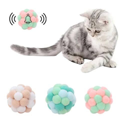 Miayical Katzenspielzeugkugeln, Katzenspielzeug mit Glocke, Farbenfrohe Katzenbälle, Bälle Plüsch für Interaktion, für Interaktion mit Kätzchen Kätzchenspielzeug Spielen Dekompression Bewegung, 3PCS von Miayical