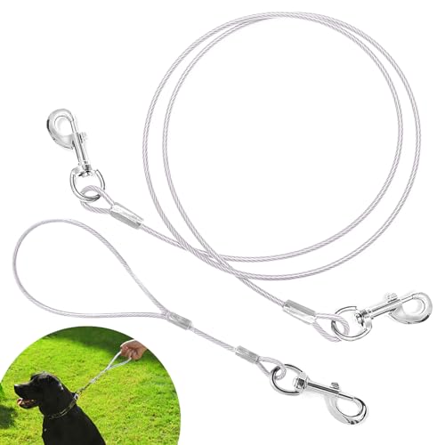 Hundeleine, 6.6 Ft Kausichere Hundeleine mit Abnehmbarem Griff Metall Kabel Hundeleine Haustier Tie-Out Leinen Hundeleine aus Stahldraht für kleine Hunde Mittlere Hunde und Große Hunde von Micacorn