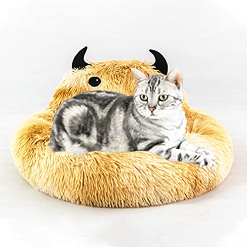 Michorinee Hundebett Katzenbett Haustier Kissen Flauschig Waschbar Rund für Große Hunde und Katzen Kitten Bett Braun Niedlich Modern Warm Winter Plüsch Hundesofa Katzenkissen (70cm) von Michorinee