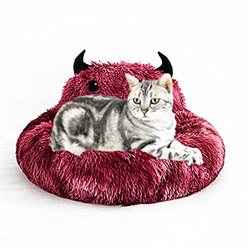 Michorinee Hundebett Katzenbett Haustier Kissen Flauschig Waschbar Rund für Große Hunde und Katzen Kitten Bett Weinrot Niedlich Modern Warm Winter Plüsch Hundesofa Katzenkissen (70cm) von Michorinee