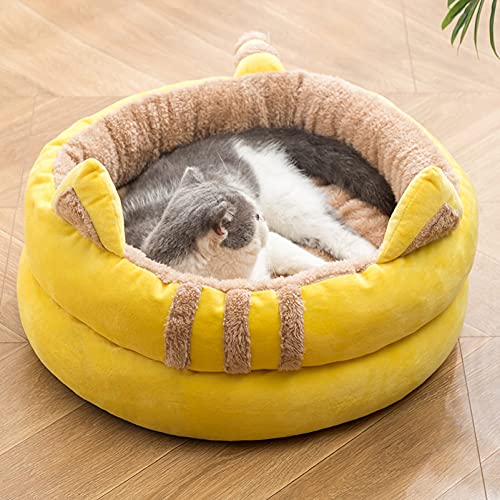 Michorinee Hundebett Katzenbett Haustier Kissen Waschbar Flauschig für Große Hunde und Katzen Kitten Bett Gelb Rund Modern Warm Winter Plüsch Hundesofa Katzenkissen (50cm) von Michorinee